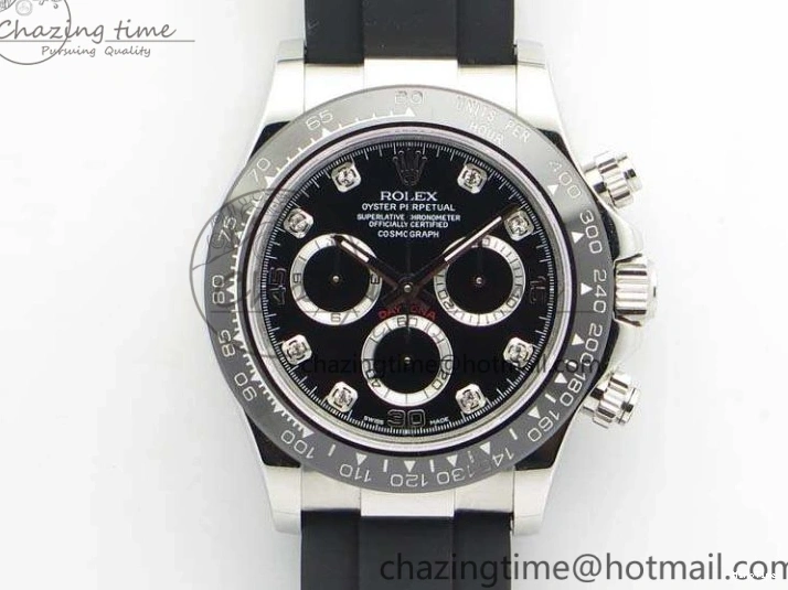 MiroTime 0316 SmartChoice Daytona 116519LN JH Best Edition Black Dial Crystal Markers On Rubber Strap A4130 (Free XS Rubber Strap) 3558